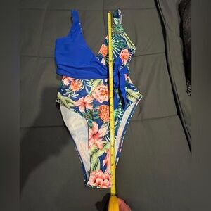 2 Blue Floral One-Piece Swimsuit with Tropical Print